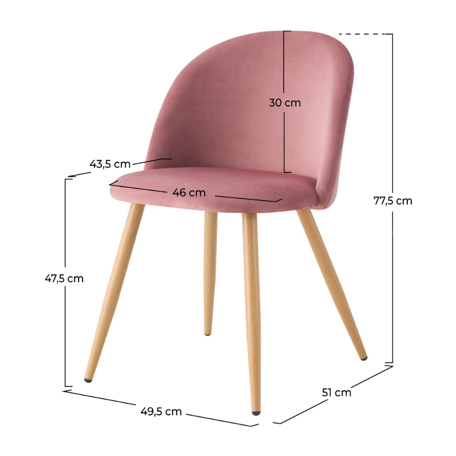 Lot de 2 chaises en velours rose et pieds en métal - Cozy