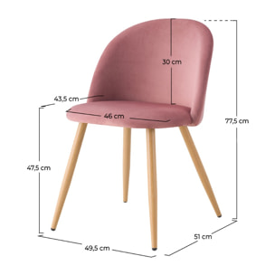 Lot de 2 chaises en velours rose et pieds en métal - Cozy