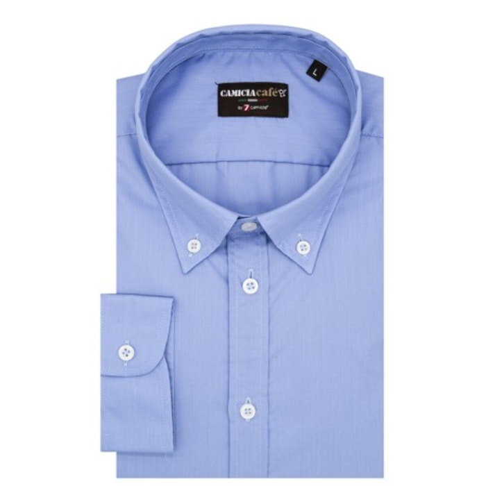 Camicia Uomo 1 Bottone Button Down Slim Cotone/Poliestere Blu avion