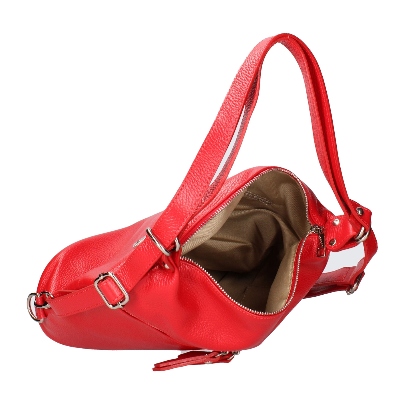 Borsa a spalla convertibile in zaino Bianca da donna In Vera pelle Made in Italy 30x26x9 cm