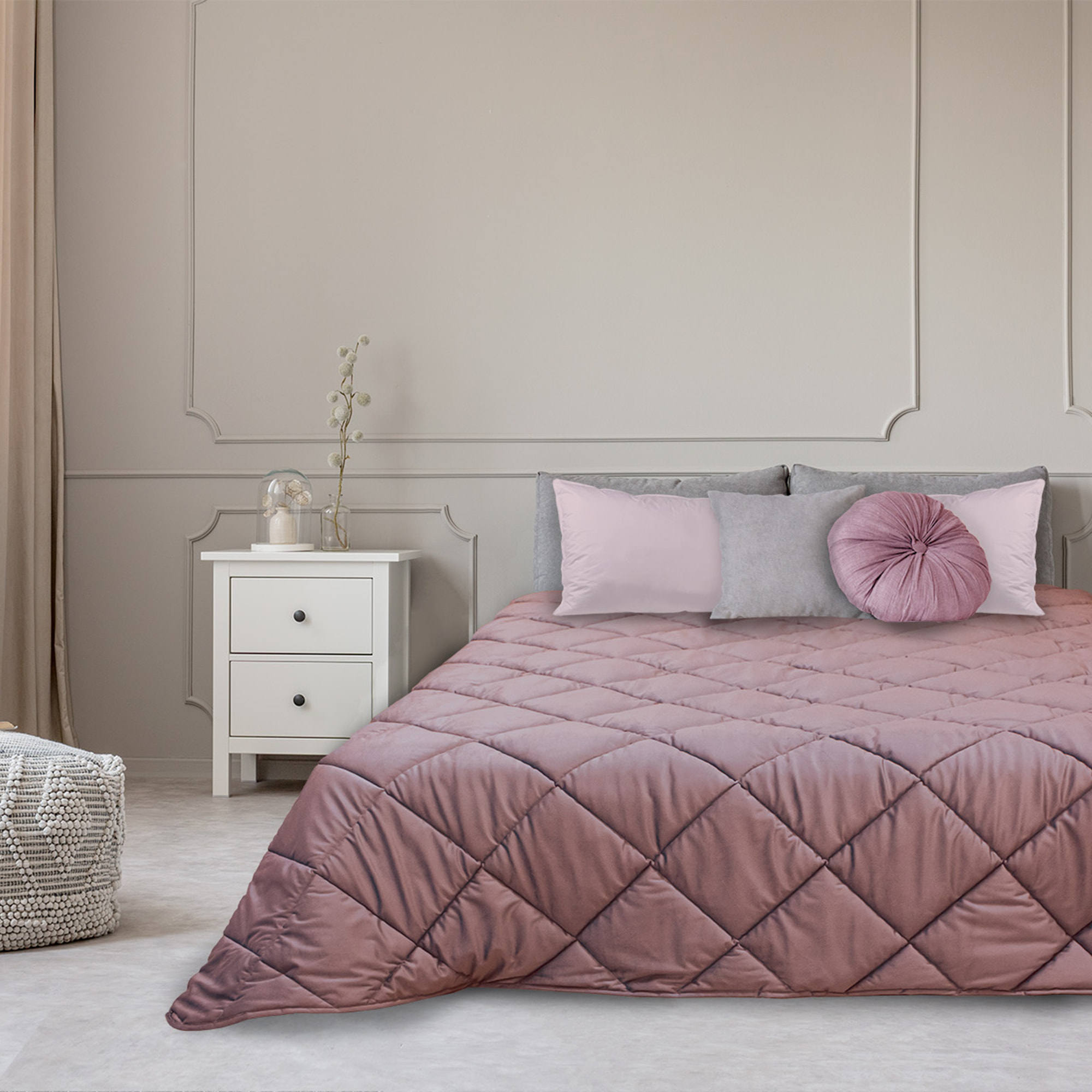 TRAPUNTA INVERNALE MATRIMONIALE IN VELLUTO ROSA CIPRIA PRODOTTO ITALIANO