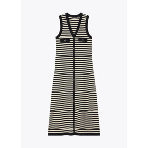 Abito lungo in maglia a righe senza maniche con spacco frontale