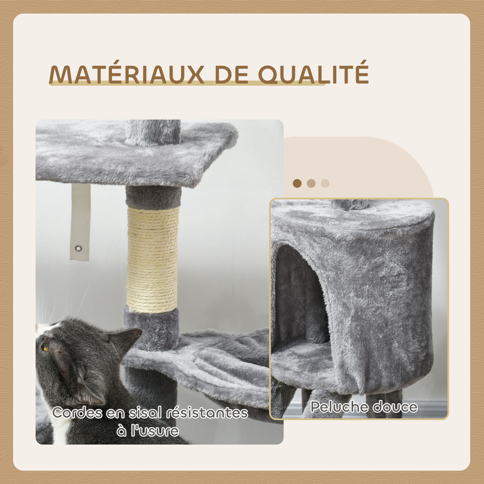 Arbre à chat multi-équipement griffoirs plateformes niche échelle hamac jouets gris