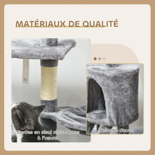 Arbre à chat multi-équipement griffoirs plateformes niche échelle hamac jouets gris