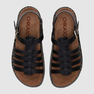 Sandalias de Piel - Negro - Tacón: Bajo