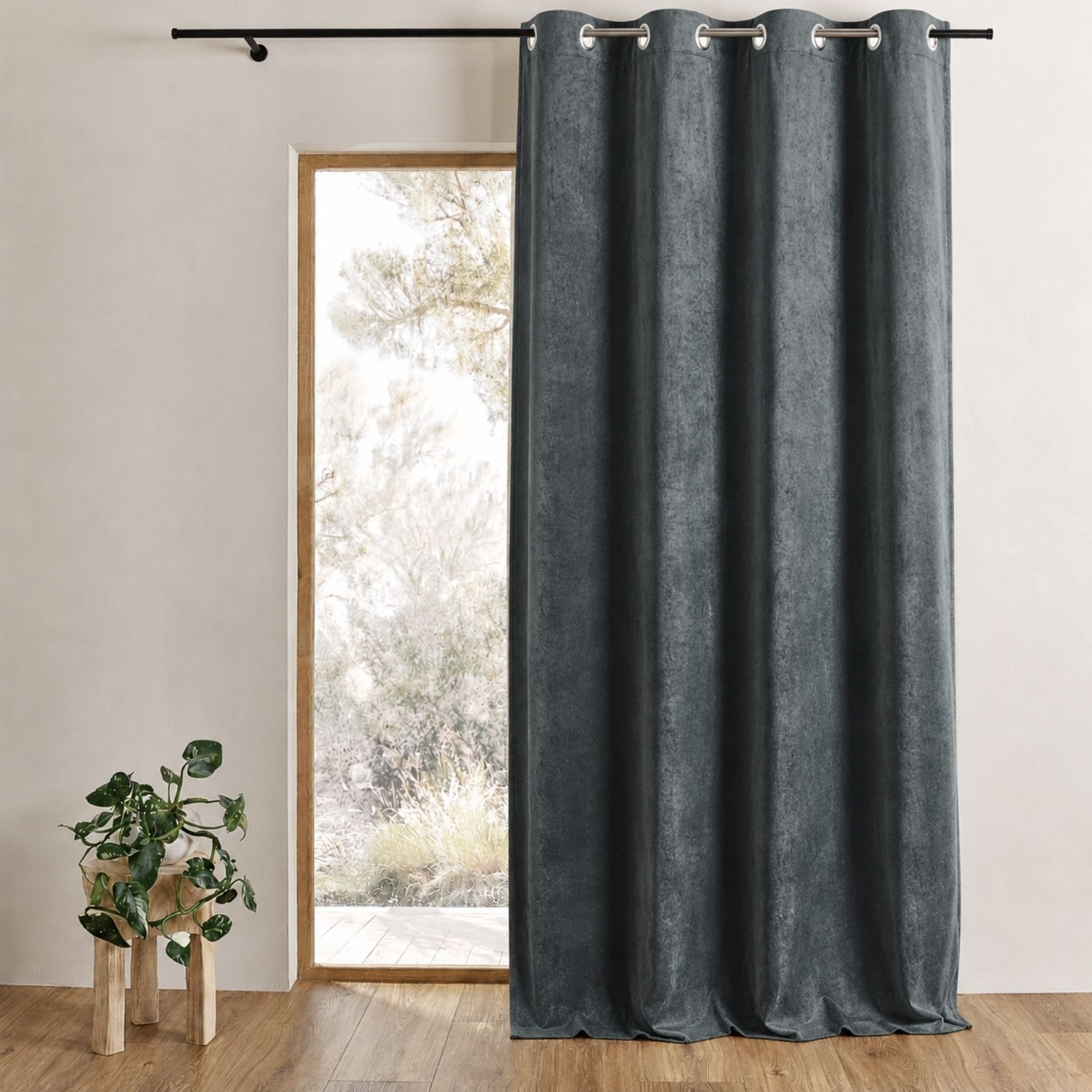 Rideau en velours feutré uni - Gris anthracite
