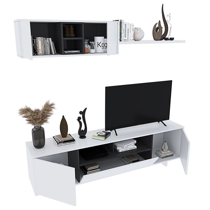 Parete Attrezzata Mobile Swiss Mobile Soggiorno TV Mensola Modulo Sospeso Salotto Legno Base Televisione Sala da Pranzo Design 200 x 41 x 46 cm Bianco