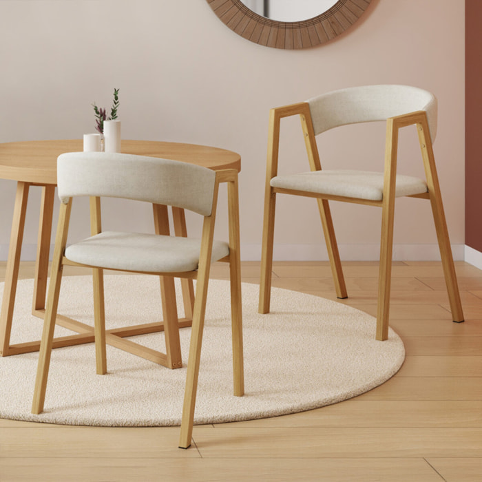 Chaises Enola en tissu beige et pieds effet bois - lot de 4
