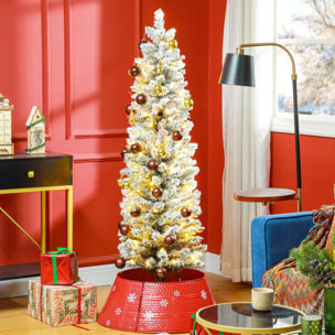 Sapin de Noël artificiel LED H.150 cm - sapin de Noël mince enneigé - 263 branches 120 LED blanc chaud