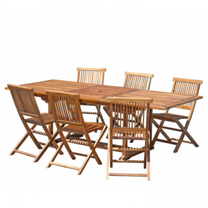 HANNA - SALON DE JARDIN EN BOIS TECK HUILE 4/6 pers : 1 Table rectangulaire extensible 120*180/90 cm et 6 chaises