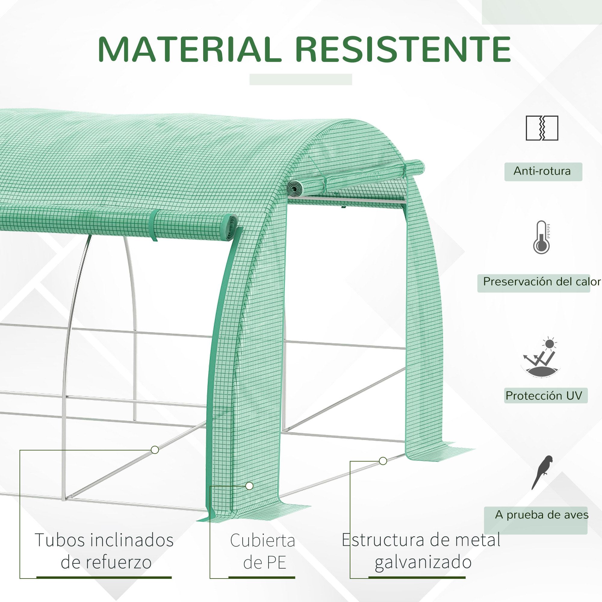 Invernadero de Exterior 6x3x2 m Invernadero de Túnel con Puerta y 12 Ventanas de Malla Enrollables Invernadero de Huerto para Patio Jardín Verde