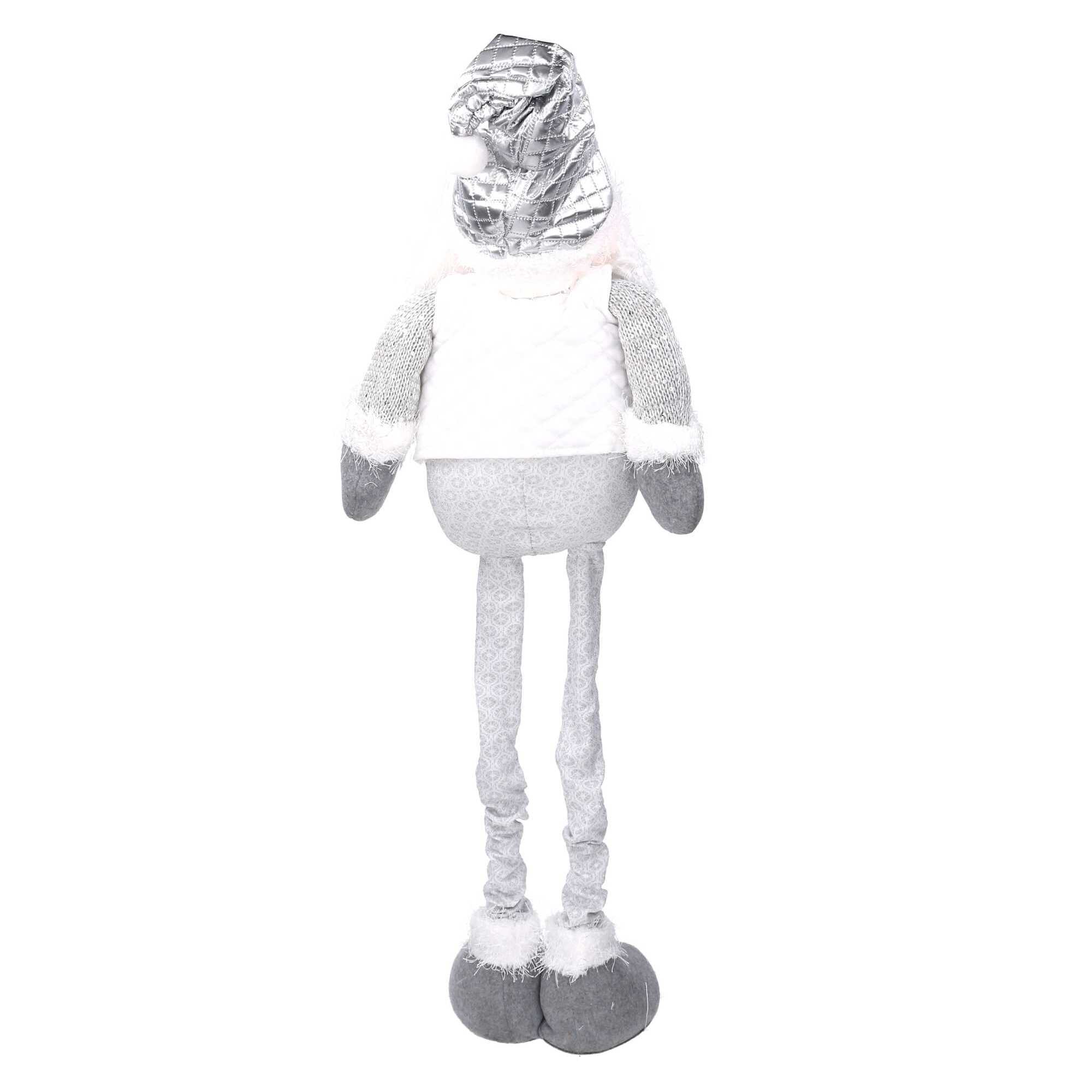 Babbo natale in tessuto bianco con gambe telescopiche grigio cm29x11h58/96