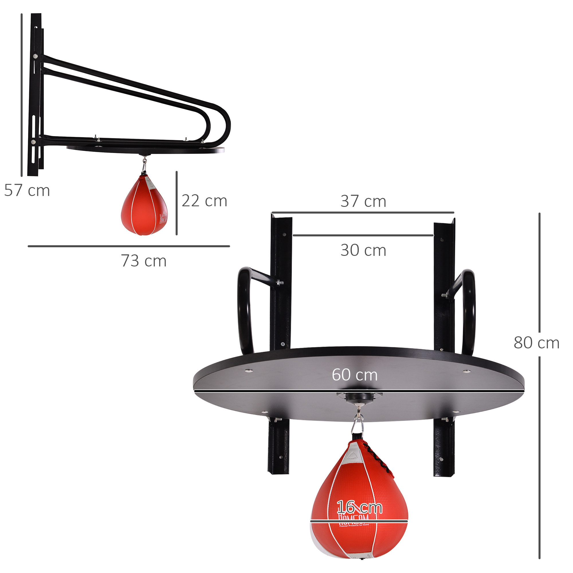 Pera de Boxeo con Soporte de Pared Punching Ball para Boxeo con Plataforma Ajustable en Altura Soporte Giratorio e Inflador 60x73x80 cm Rojo y Negro