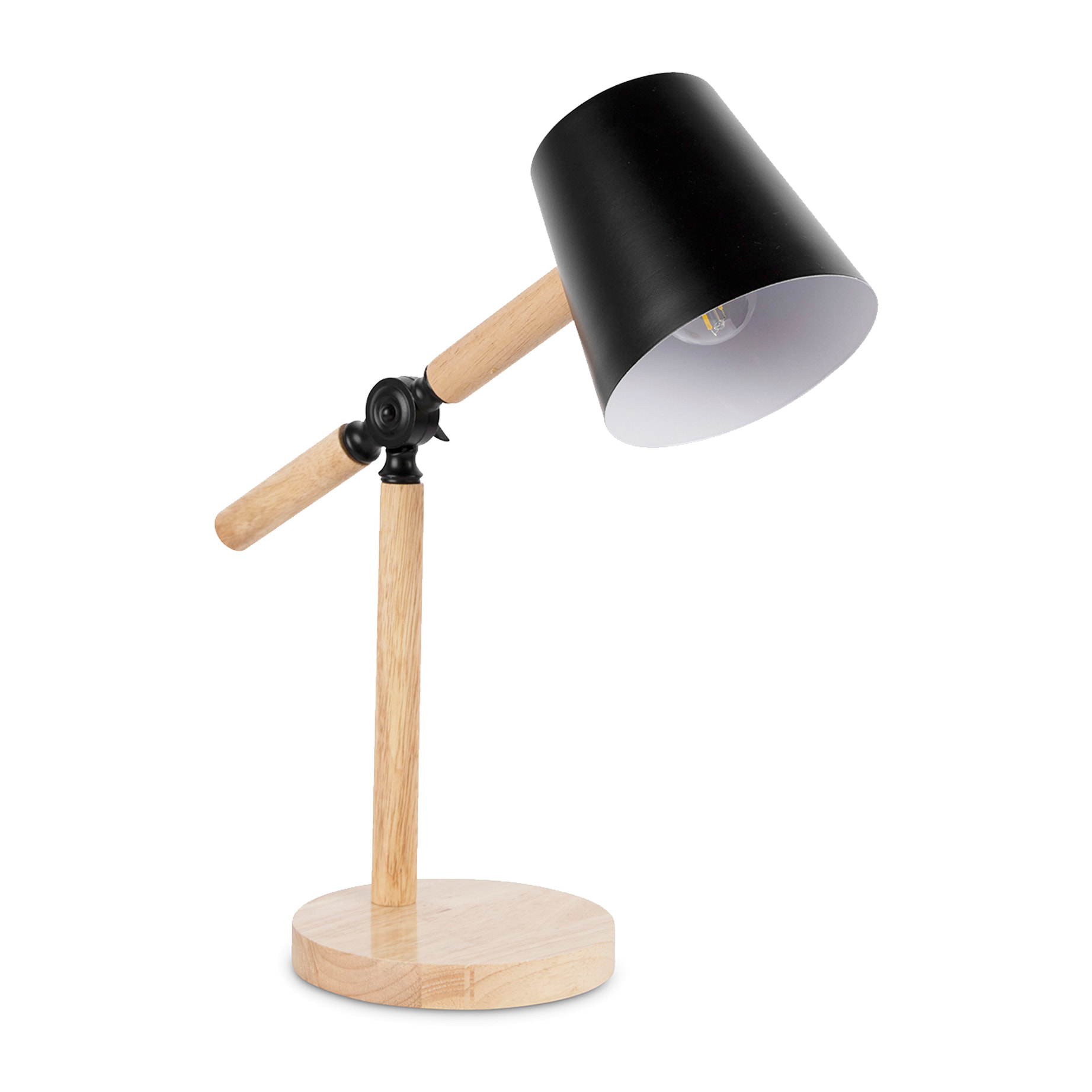 Forlight Flexo de Escritorio con Brazo y Cabezal Orientables, Diseño Moderno en Acero Negro y Madera, Casquillo E27, 40 cm de Alto, Ideal para Espacios de Trabajo y Estilo Nórdico