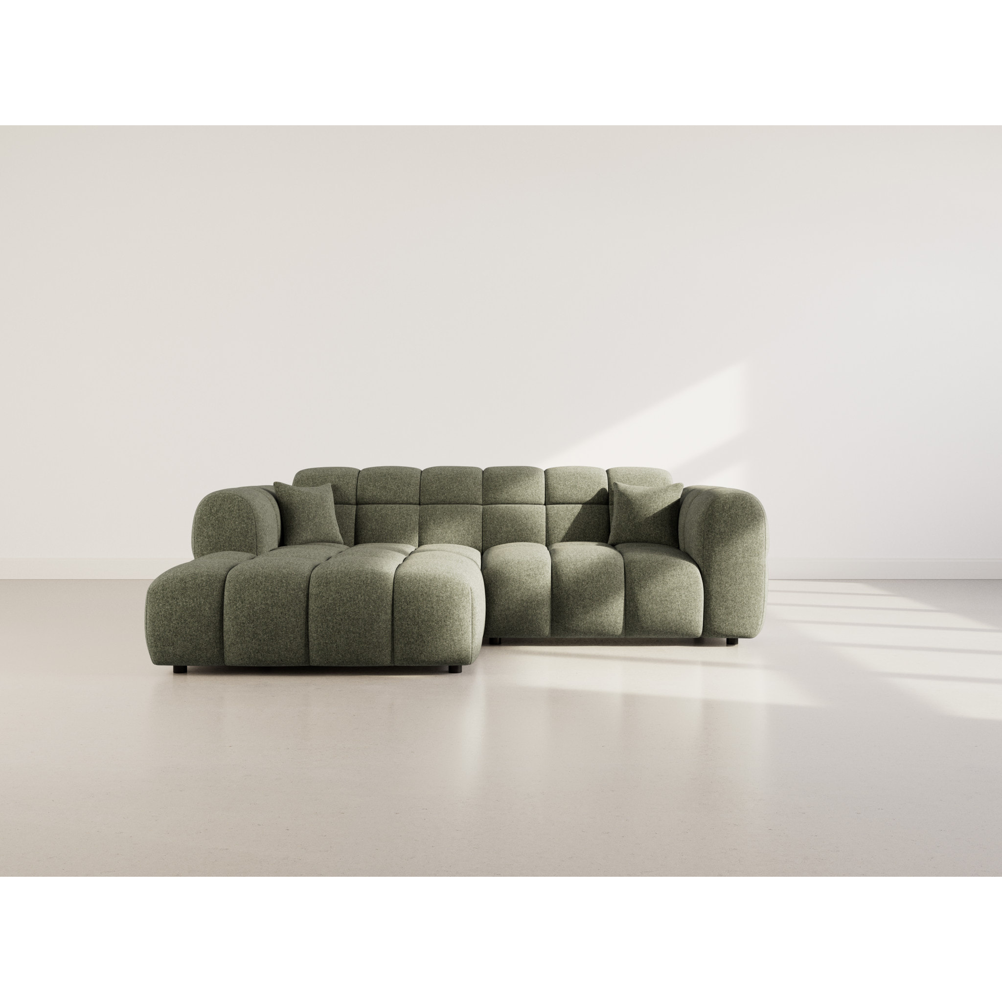 Mini Ray - Canapé d'angle gauche 4 places en tissu texturé - Vert Kaki