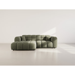 Mini Ray - Canapé d'angle gauche 4 places en tissu texturé - Vert Kaki