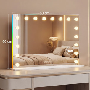 Miroir maquillage Hollywood lumineux LED tactile réglable 18 ampoules HP bluetooth