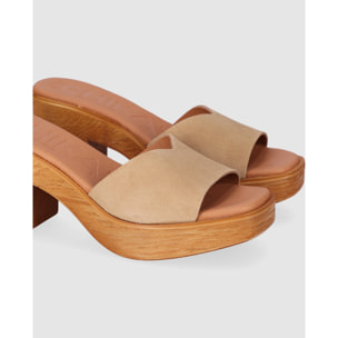 Sandalias de Serraje - Arena - Tacón: 6 cm
