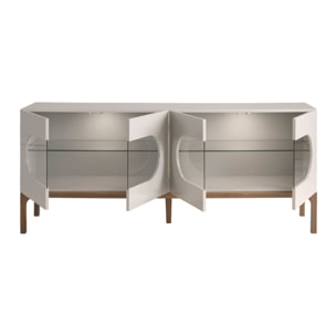 Aparador Angel Cerdá con estructura de madera de MDF en gris y patas de madera en nogal con iluminación interior 180x41x75cm