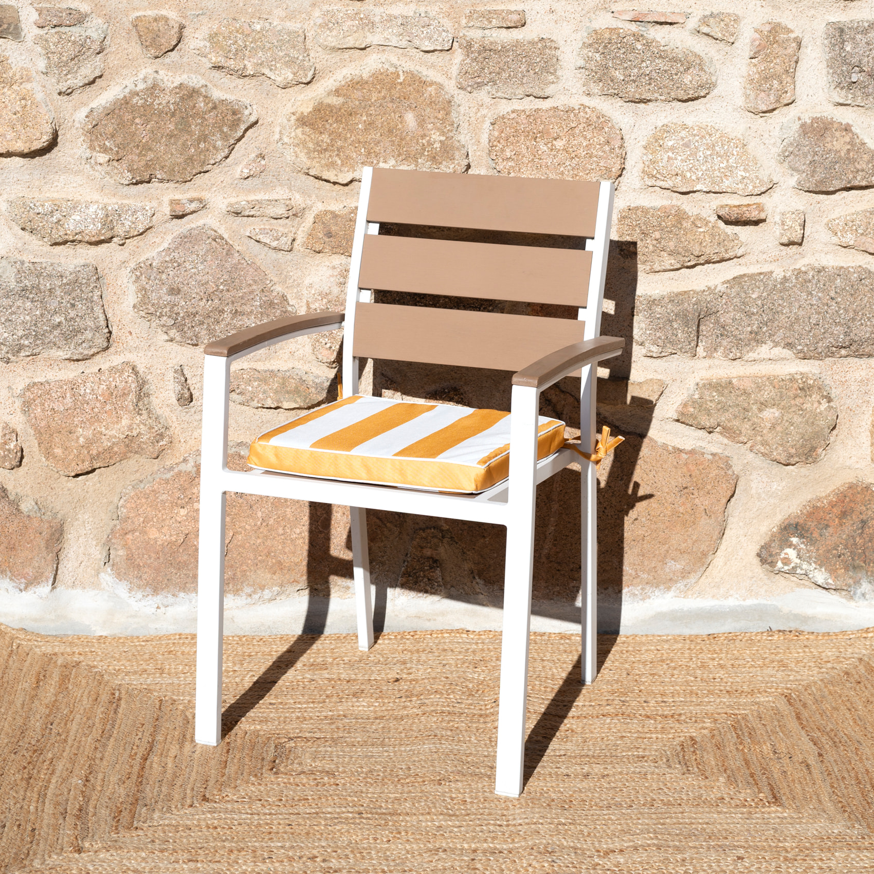 Galette de chaise imperméable déhoussable à rayures ARCACHON - Jaune