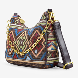 Bolso de hombro marrón con estampado jacquard