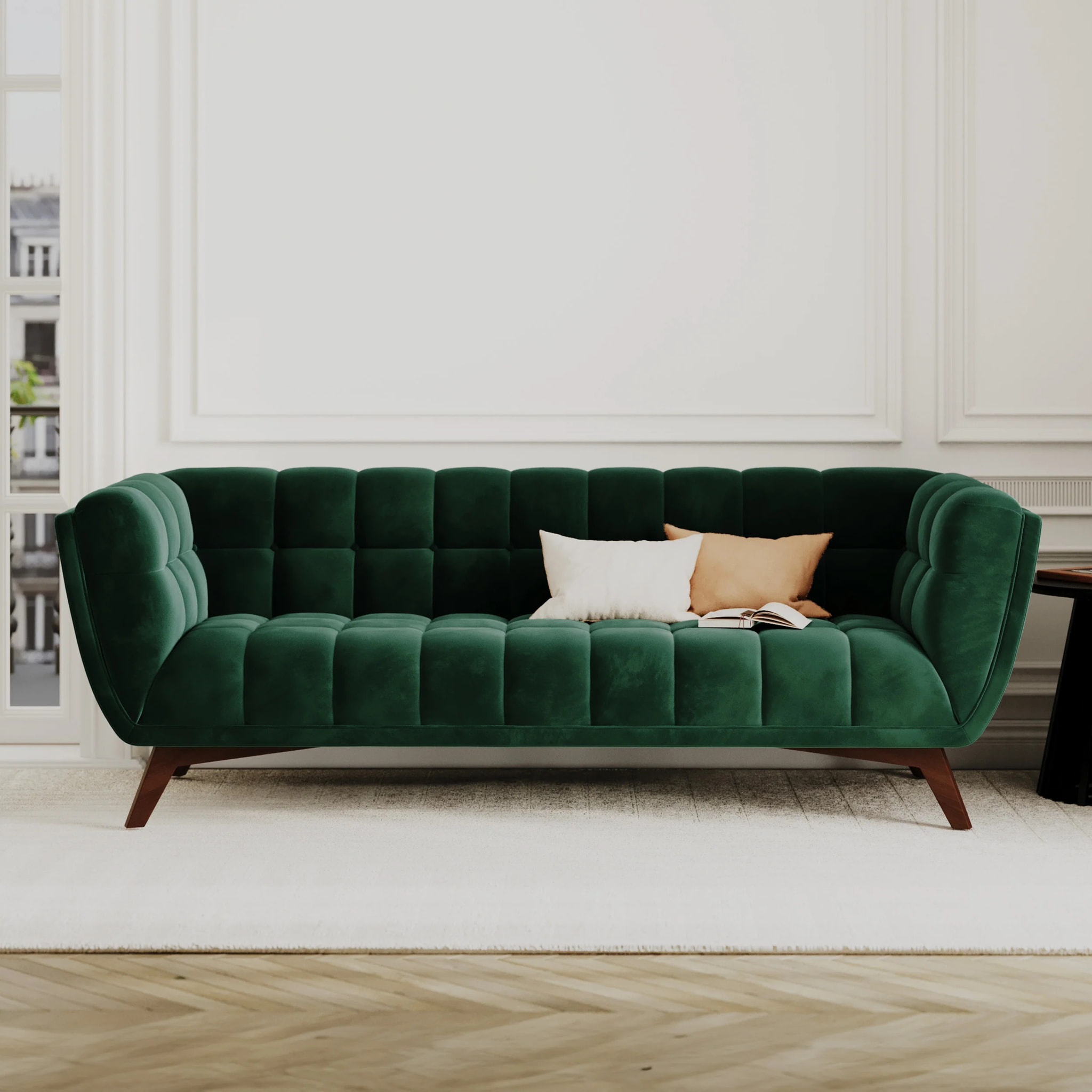 Ensemble canapé et fauteuil en velours vert 4 places - Mona