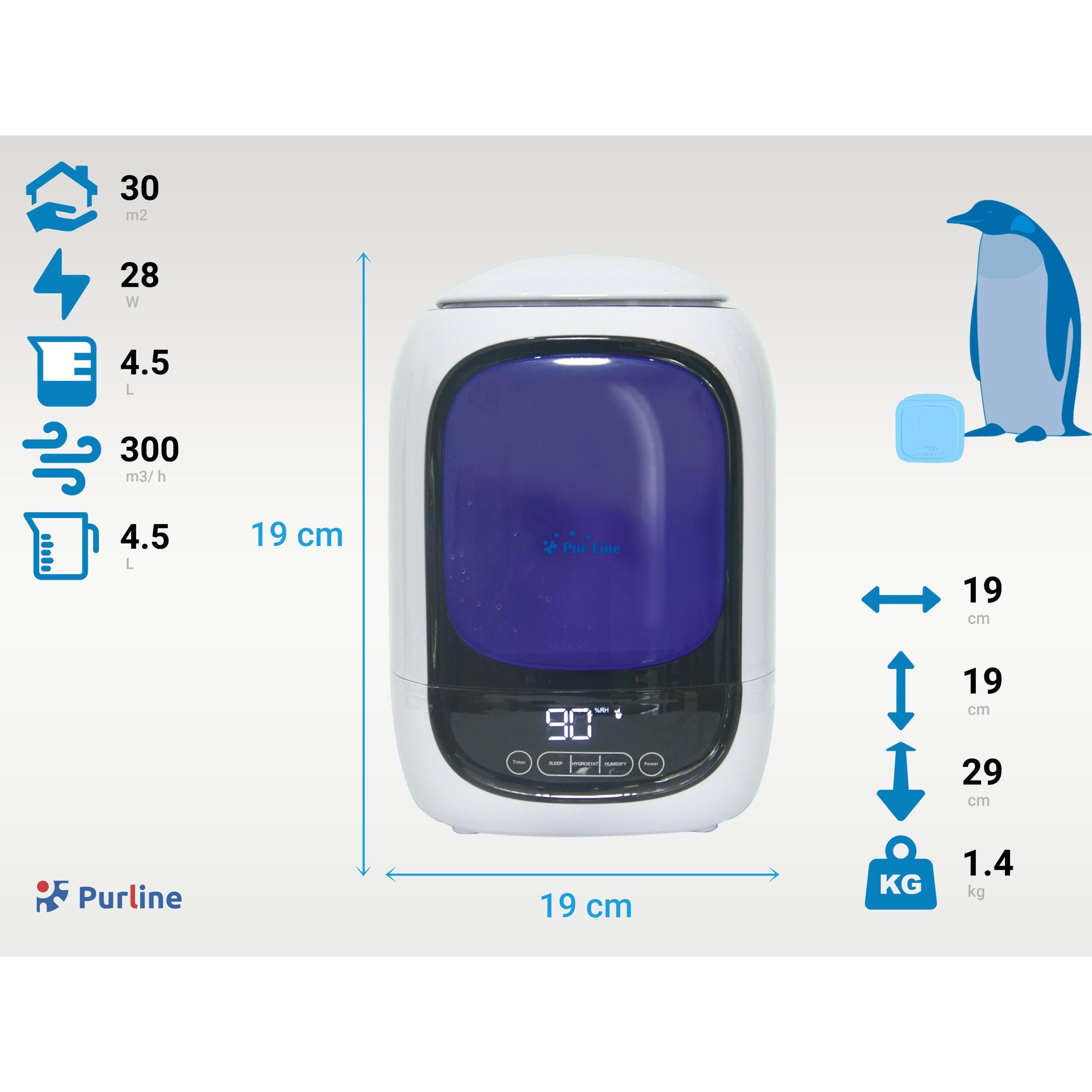 Humidificador de ultrasonidos 28W vapor 30m2 HYDRO 10 PURLINE