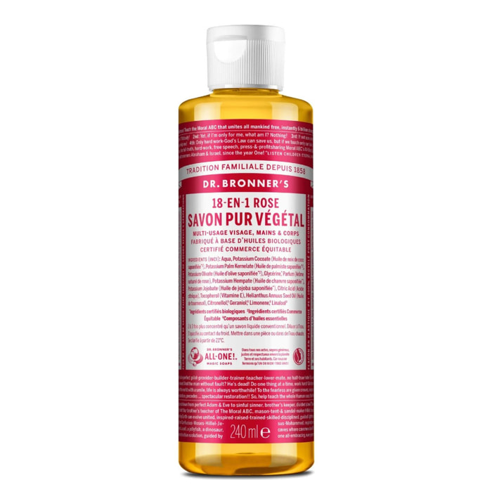 Savon liquide à la rose  - Un savon de Castille liquide naturel 18-en-1