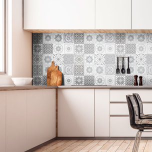 Stickers muraux - Sticker Mural Carrelage adhésif Cuisine Salle de Bain - 12 STICKERS CARREAUX DE CIMENT NUANCES DE GRIS CORDOBA