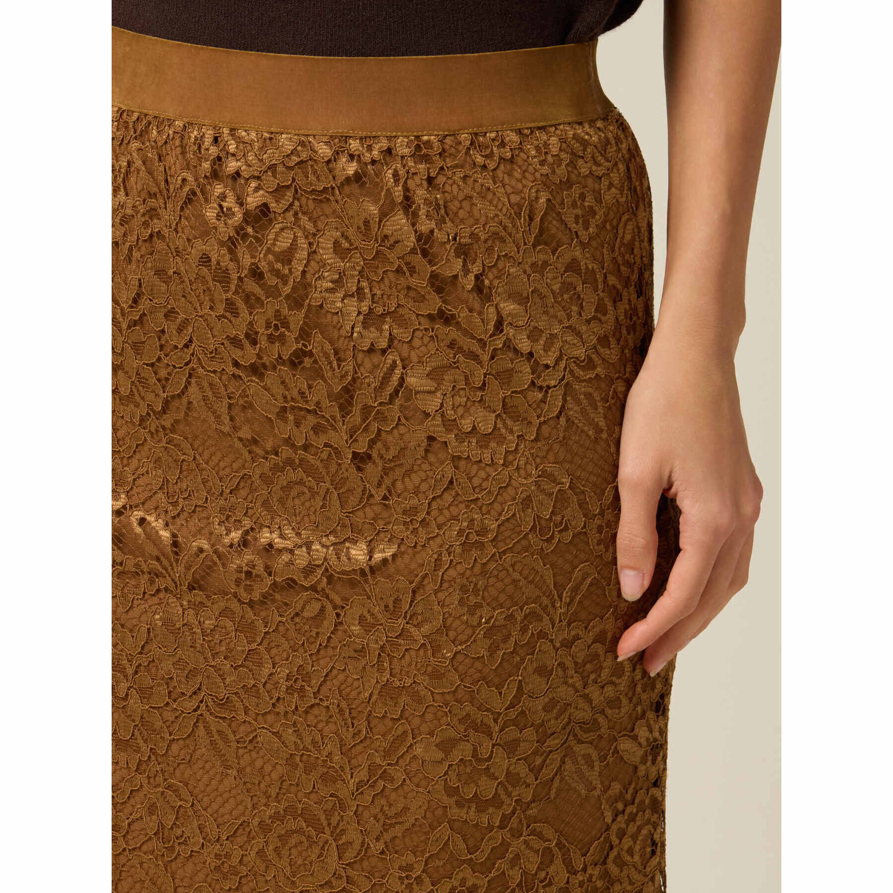 Oltre - Gonna tubino midi in pizzo - Marrone