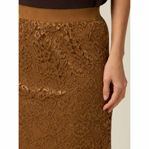 Oltre - Gonna tubino midi in pizzo - Marrone