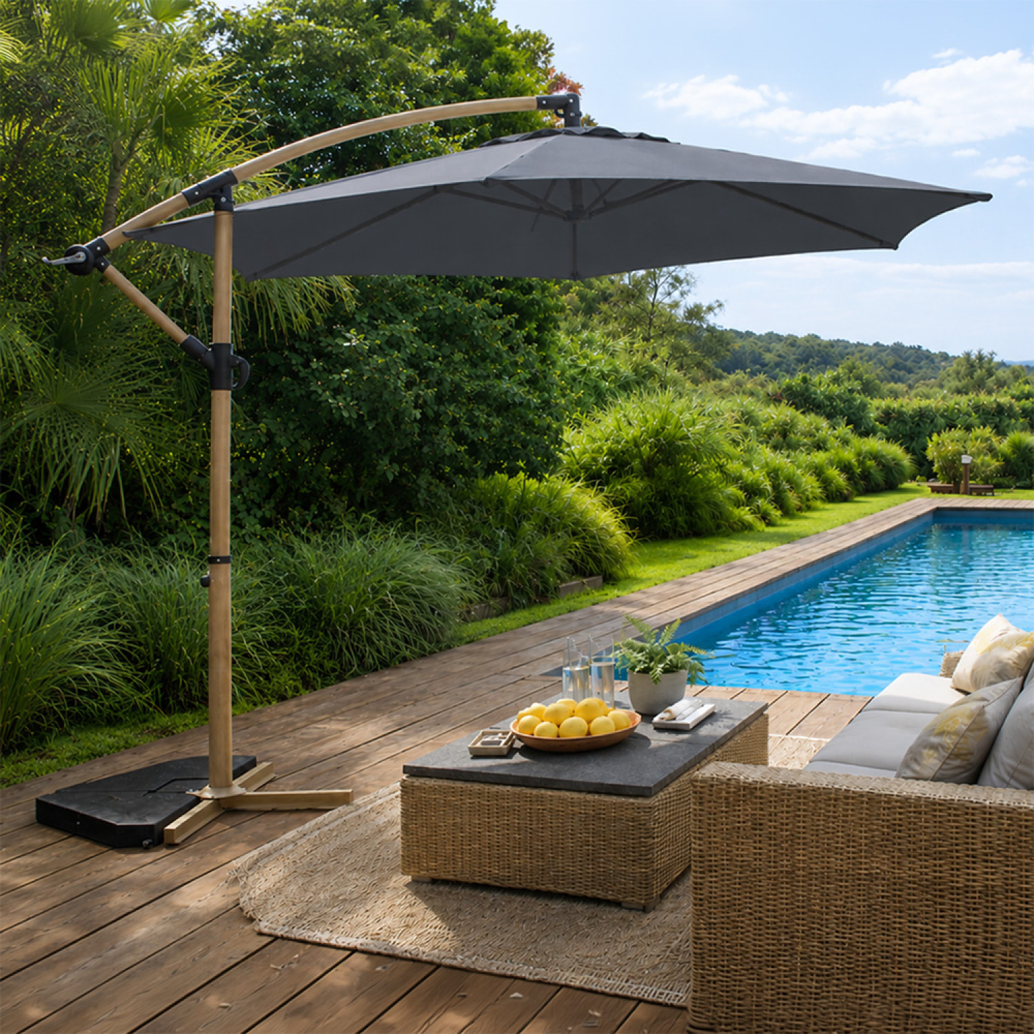 Parasol déporté octogonal  300 cm gris FREY