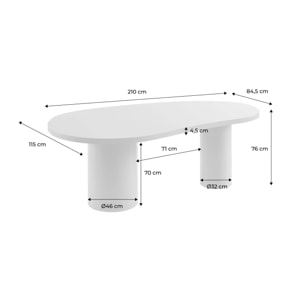 Table à manger organique structure bois d'hévéa 8 places 210cm
