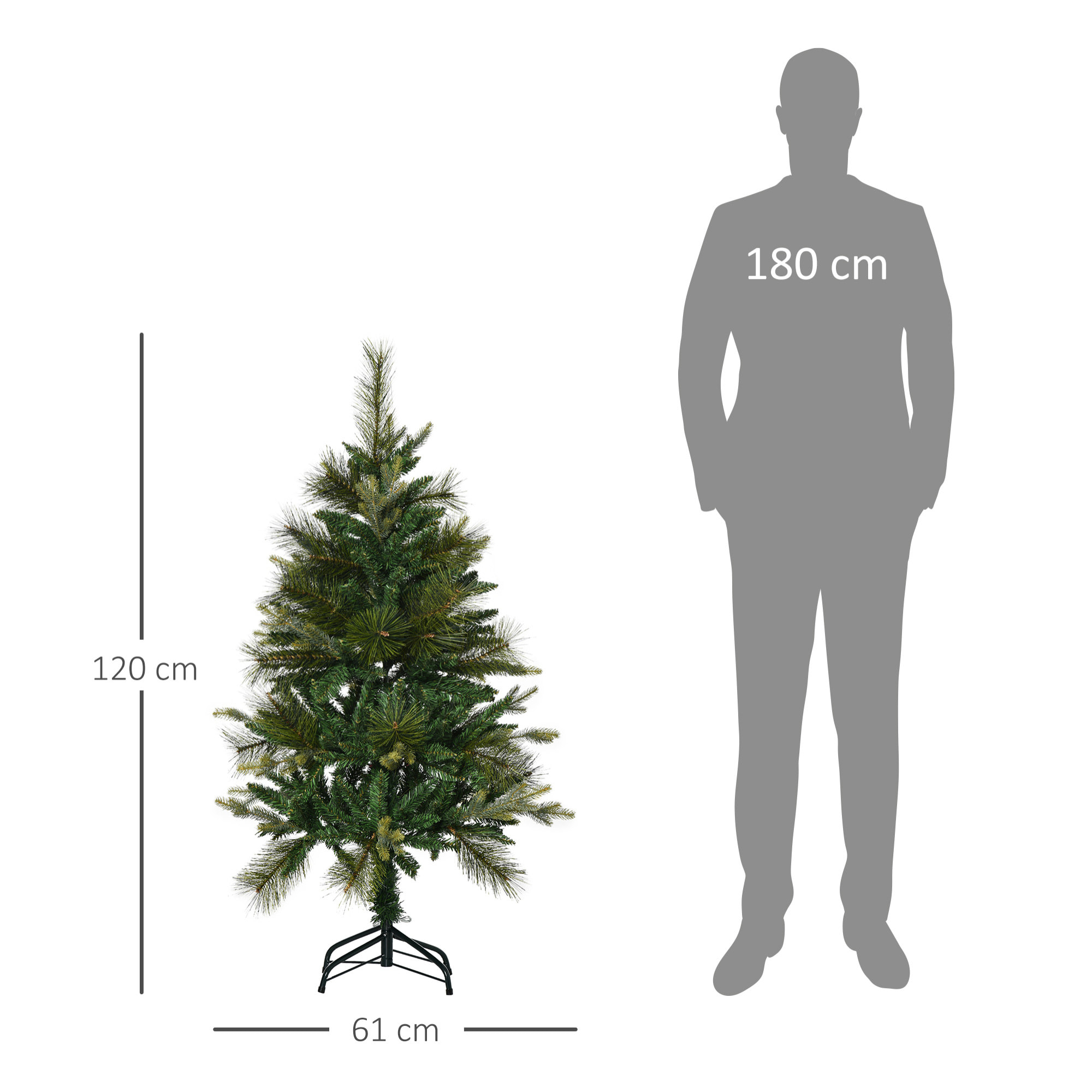 Sapin de Noël artificiel Ø 61 x 120H cm pied support inclus 260 branches épines grand réalisme vert