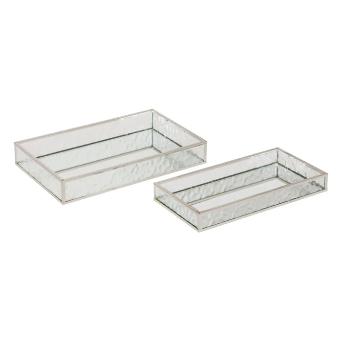 2 plateaux effet miroir "Ania" argent 28x17x4cm