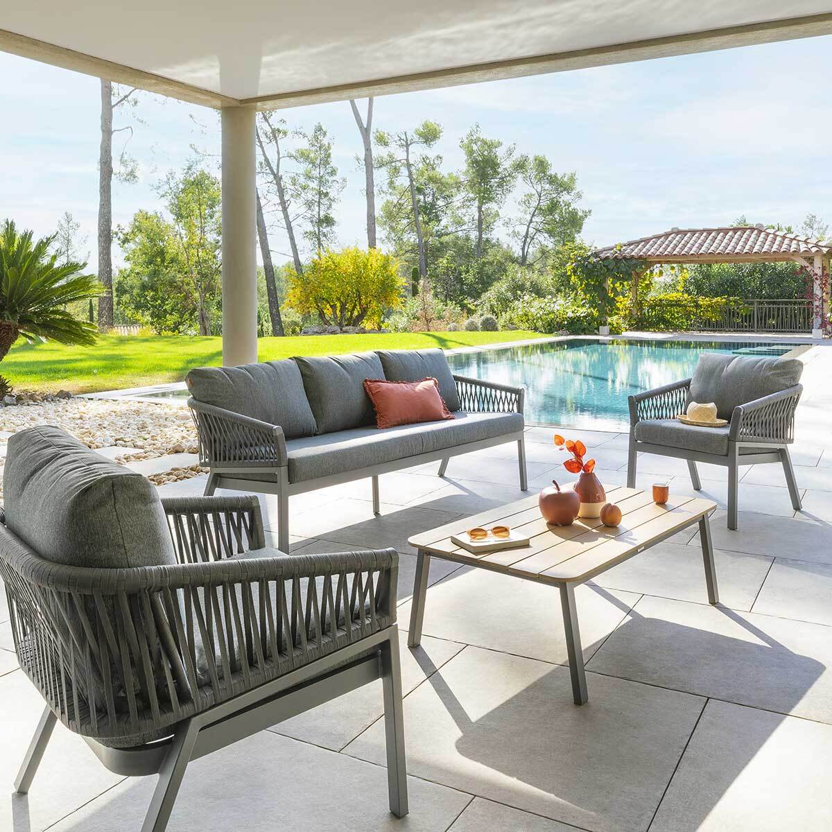 Salon de jardin "Oriengo" anthracite & graphite 5 places en aluminium traité époxy