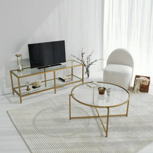 Mobile porta TV Dklaasse, Credenza da soggiorno, Armadio basso per TV, Base parete attrezzata, 130x40h45 cm, Oro