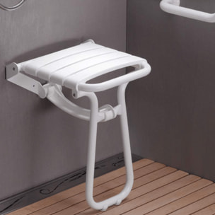 Pack avec siège de douche PMR PELLET escamotable blanc brillant + 2 barres d'appui 42,5 cm