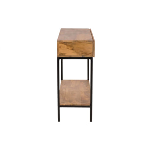 Console industrielle avec rangements 2 tiroirs en bois manguier massif et métal noir L110 cm YPSTER