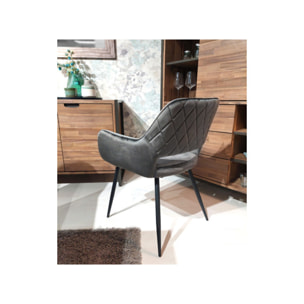 Chaise en velours gris anthracite avec accoudoirs dossier capitonné - GUILLAUME