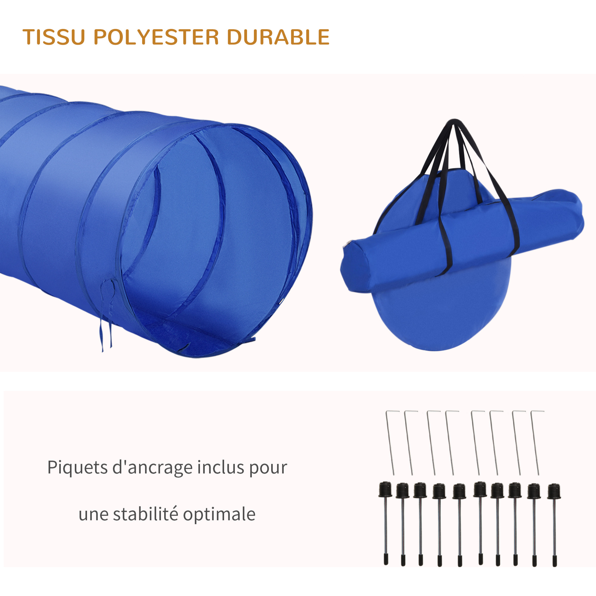 Agility sport pour chiens équipement complet obstacle, tunnel, slalom, zone repos + sac de transport bleu jaune