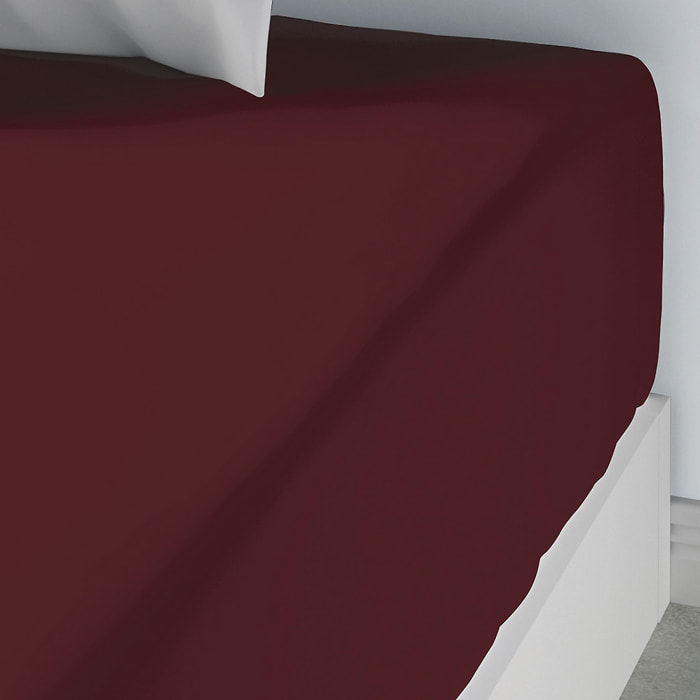 Drap Housse Coton 57fils Uni - Bonnet 35cm Grenat