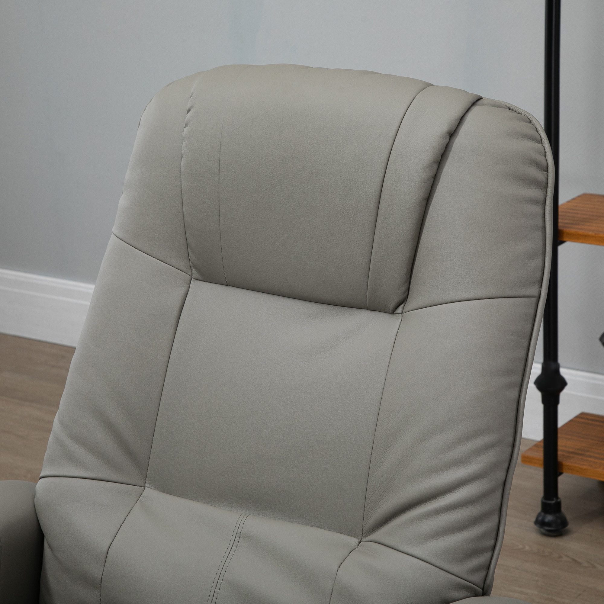 Fauteuil relax inclinable pivotant repose-pied réglable piètement bois revêtement synthétique gris