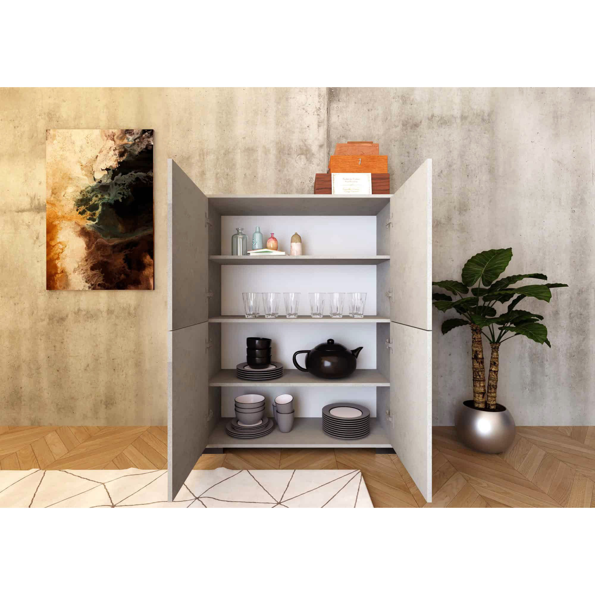Credenza alta 4 ante 90x35x120 cm Lumina cashmere