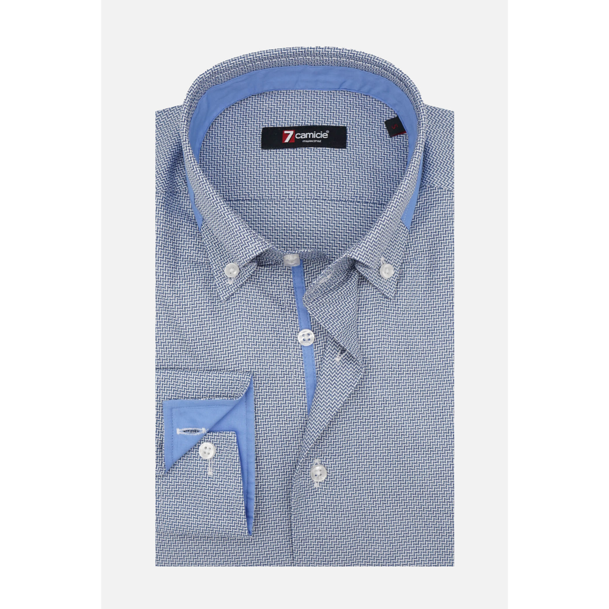 Camicia Uomo 2bottoni Button Down Doppio Collo Slim JacquardFantasia Blu Inchiostro\Bianco