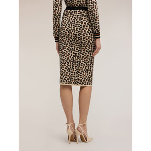 Motivi - Gonna tubino in maglia fantasia animalier - Beige