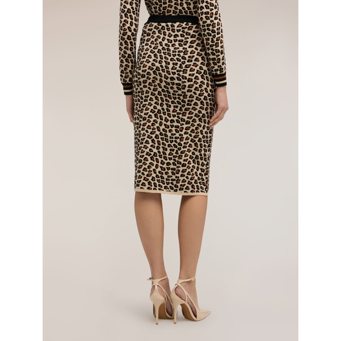 Motivi - Gonna tubino in maglia fantasia animalier - Beige