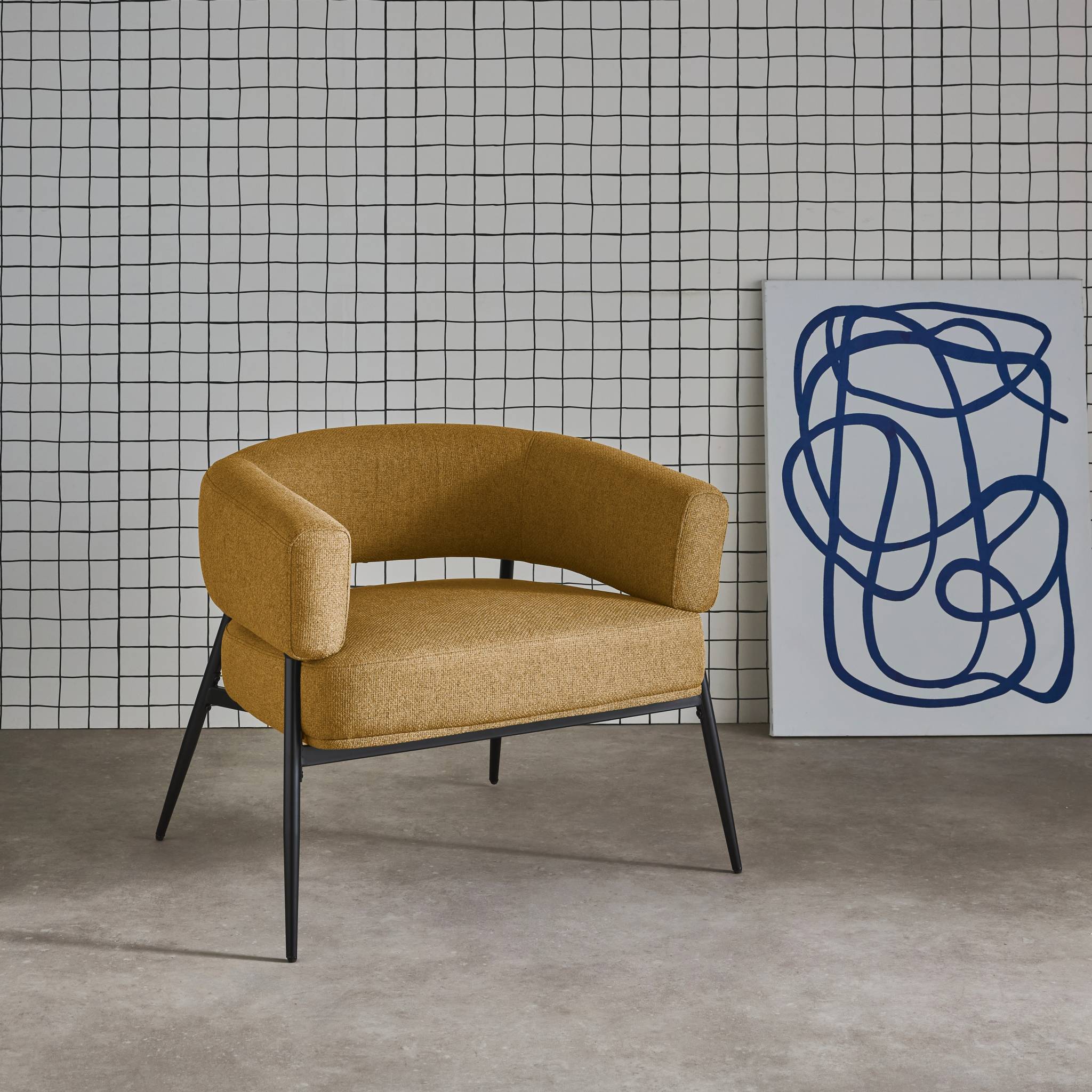 Fauteuil tissu dossier incurvé piétement métal CRISTO