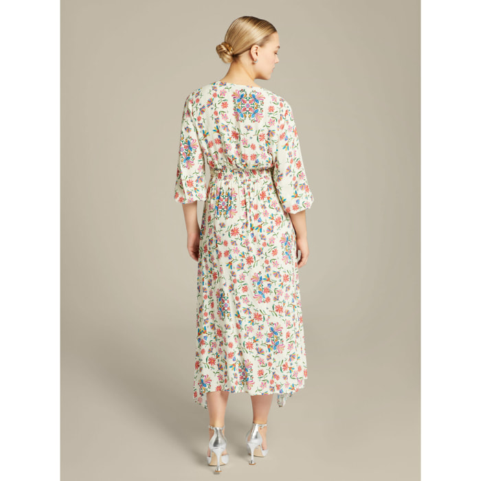 Elena Mirò - Vestido largo estampado de viscosa ECOVERO™ - Blanco