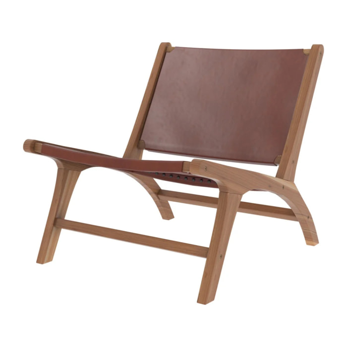 Fauteuil  en teck et cuir lisse marron - Kuna